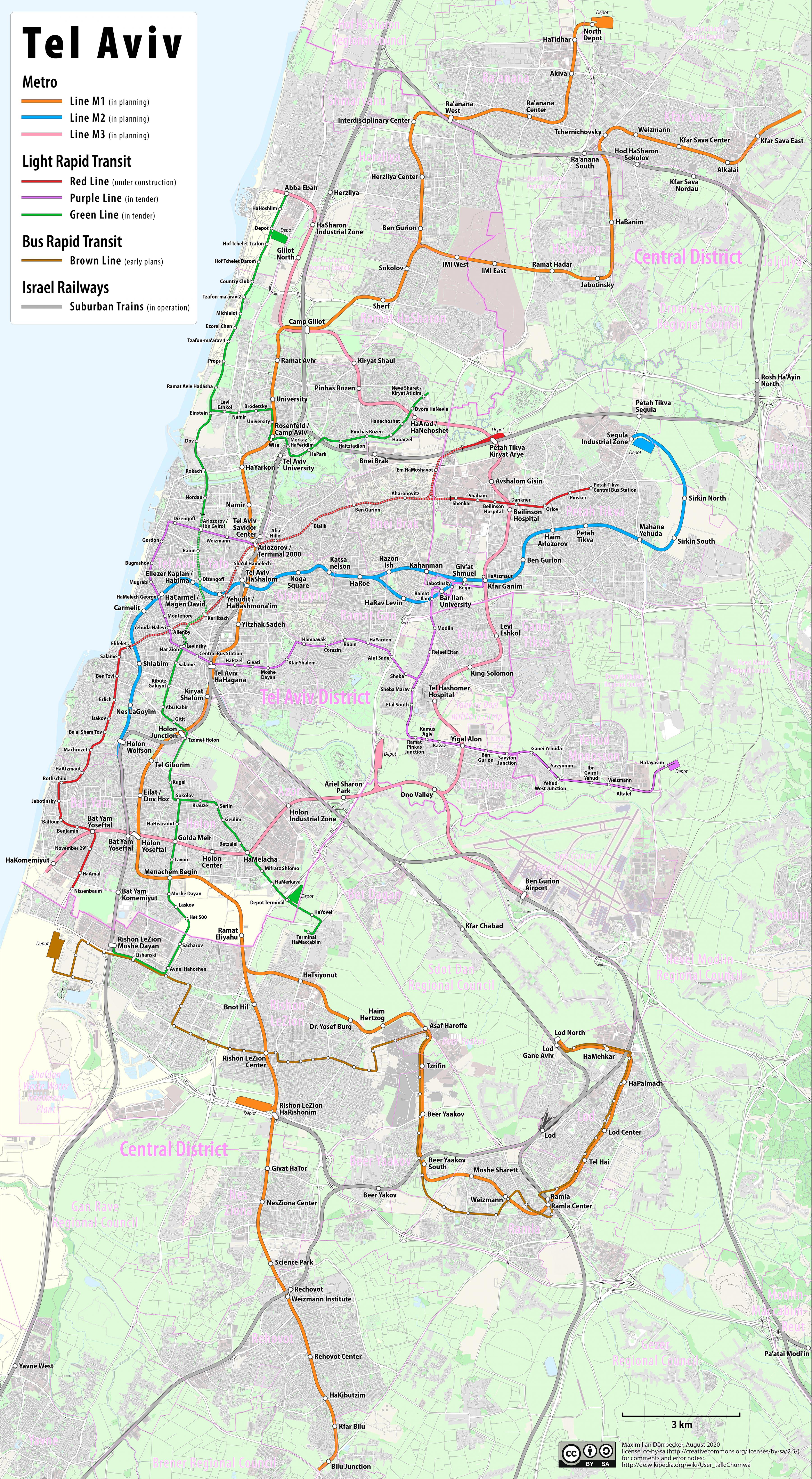 Транспортная карта Тель-Авива: транспортные зоны и общественный транспортТель-Авива
